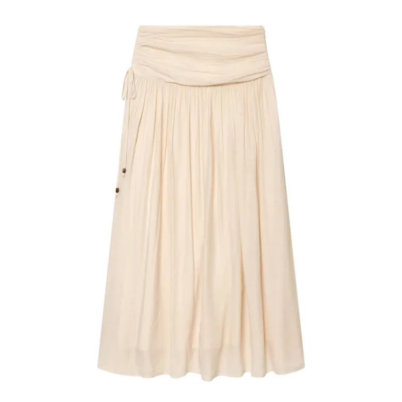 HipSeam Women's Pleated Skirts Sets New 2026 Spring Summer  Simple Lace Long Sleeve Top + Midi Waist Skirts Female Outfit
