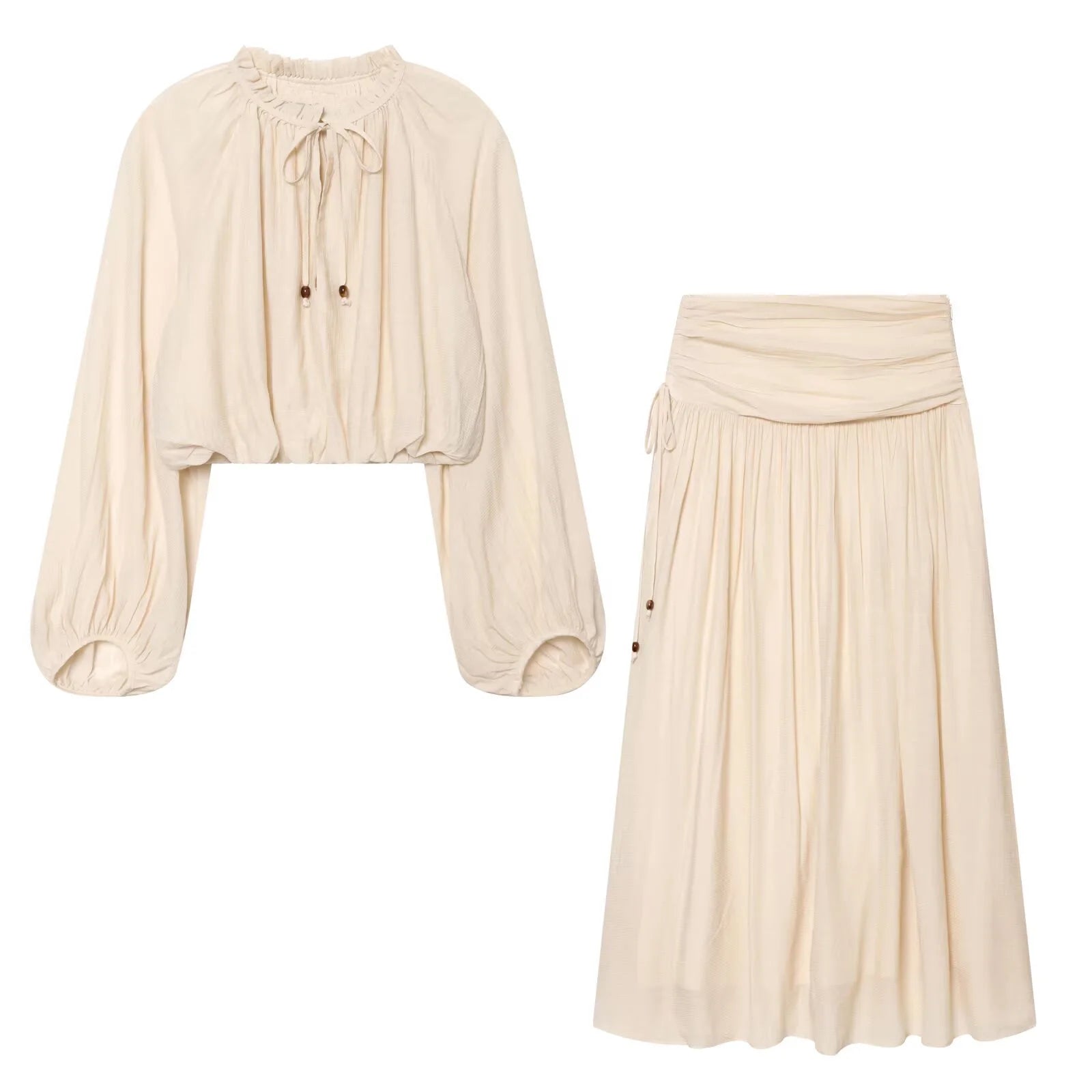 HipSeam Women's Pleated Skirts Sets New 2026 Spring Summer  Simple Lace Long Sleeve Top + Midi Waist Skirts Female Outfit