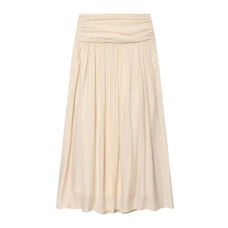 HipSeam Women's Pleated Skirts Sets New 2026 Spring Summer  Simple Lace Long Sleeve Top + Midi Waist Skirts Female Outfit