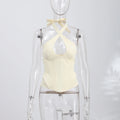 Hollow-out Fishbone  Tops 2026 Summer New Female Solid Halter